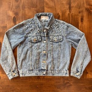 Heirloom Bridal Pearl-Embellished Denim Jacket | "Mrs. Whitney" | Size M